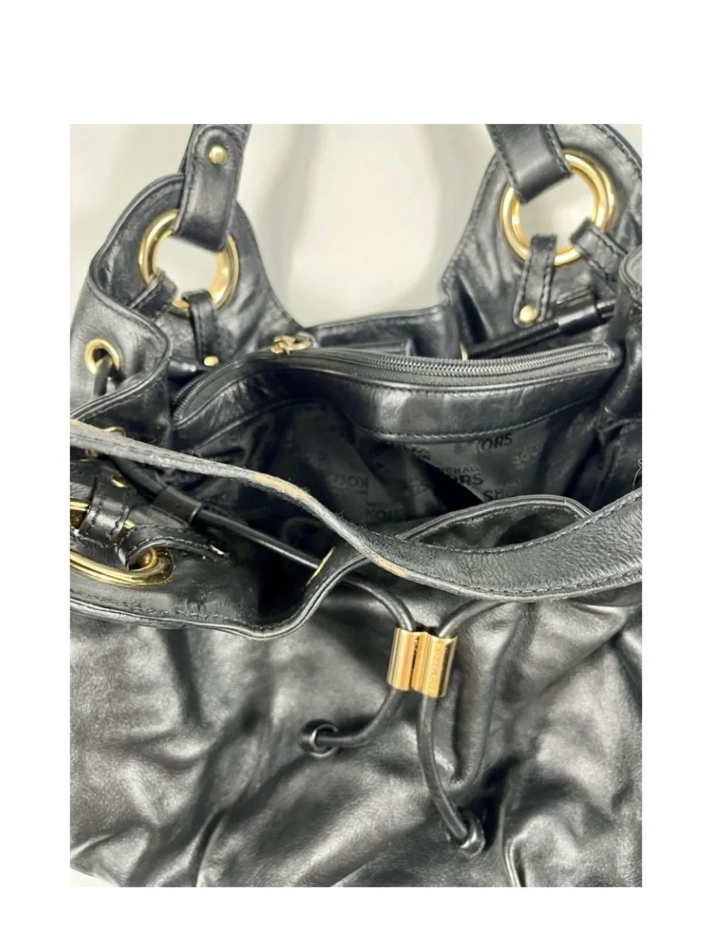 Michael Kors Ludlow Black Leather Hobo Shoulder Bag Gold Hardware Y2K